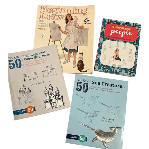 Lot/4 drawing books learn to how to diy animals people faces art artwork draw - Picture 1 of 10